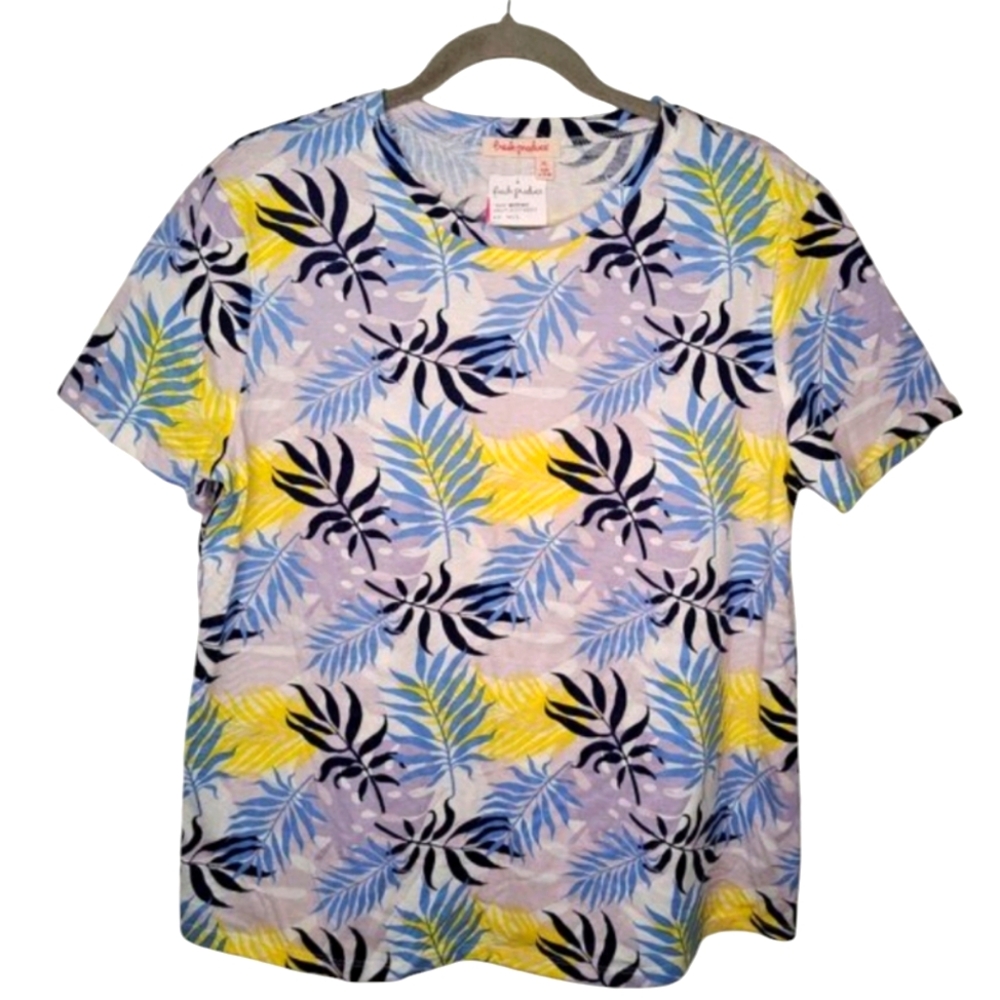 NEW Fresh Produce Purple Blue Tropical Print Tee Shirt Size XL